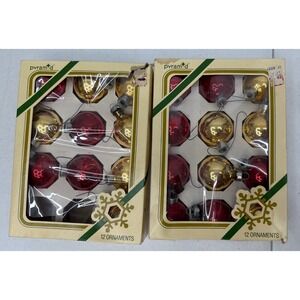 Pyramid Ornaments Vintage Glass Red Gold Lot‎ 22 Christmas Tree Balls